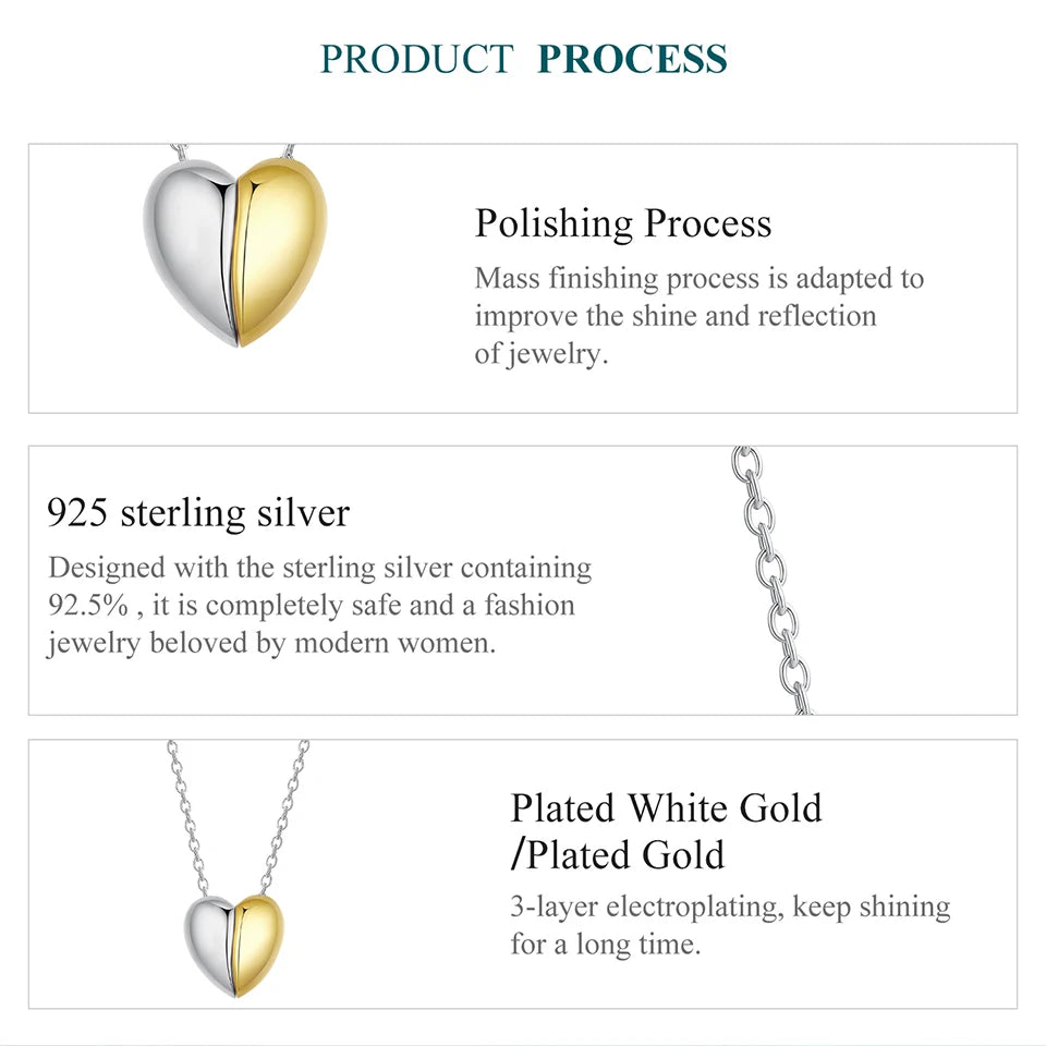 Gold Plated Heart Pendant Necklace for Women - 925 Sterling Silver Couple jewellery - Necklaces