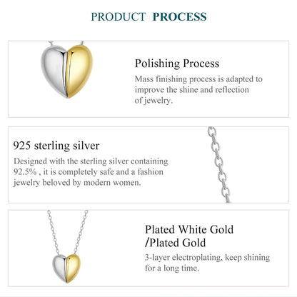 Gold Plated Heart Pendant Necklace for Women - 925 Sterling Silver Couple jewellery - Necklaces