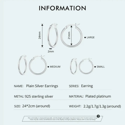14K White Gold-Plated 925 Sterling Silver Hoop Earrings - Stylish and Hypoallergenic jewellery for Women