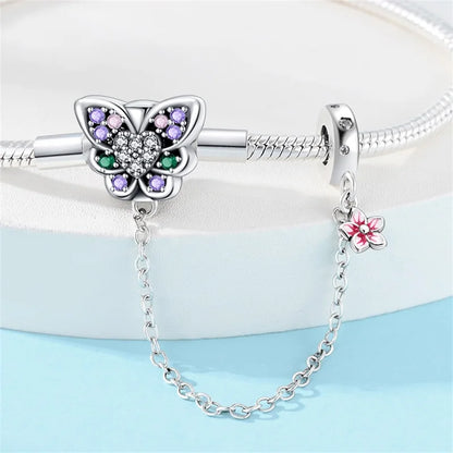 Ethereal Butterfly Sterling Silver Charm Bracelet With Safety Chain - Bracelets
