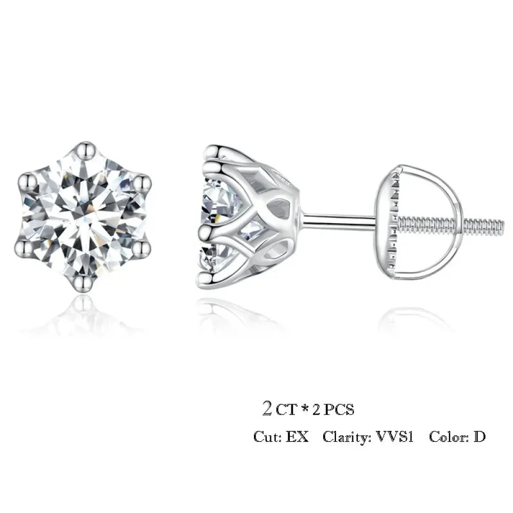Radiant Moissanite Stud Earrings | D Color Round Cut 925 Silver Gold Plated 2.0Ct X 2