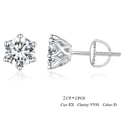 Radiant Moissanite Stud Earrings | D Color Round Cut 925 Silver Gold Plated - 2.0Ct X 2
