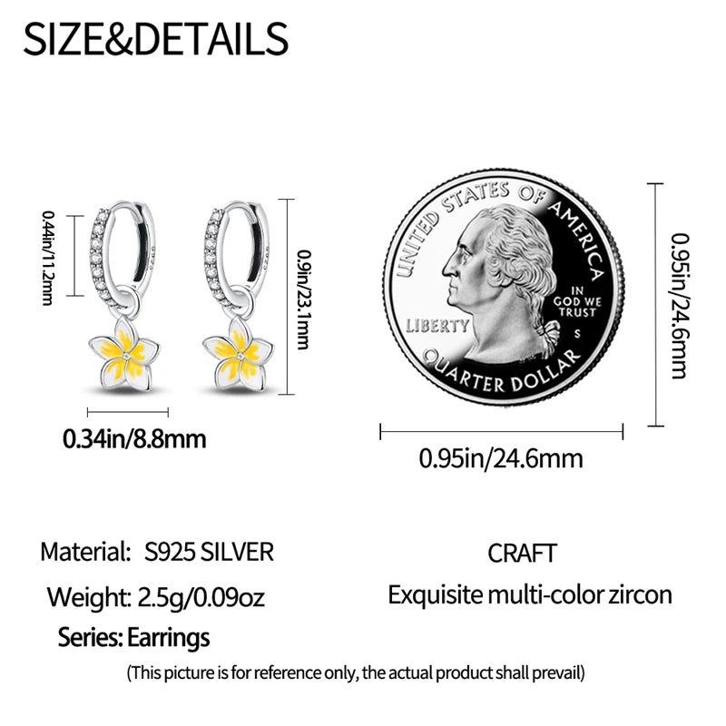 Tropical Paradise Plumeria Sterling Silver Hoop Earrings - Drop