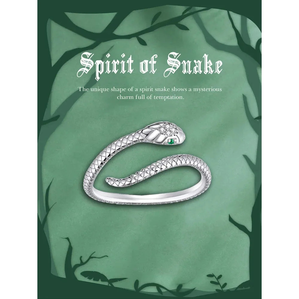 925 Sterling Silver Adjustable Snake Ring with Green Zircon - Fashion jewellery in 4 Colors - Rings