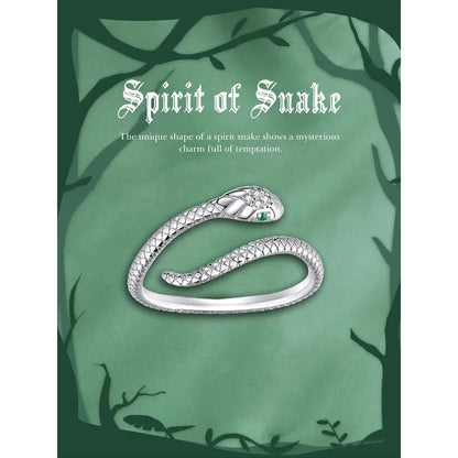925 Sterling Silver Adjustable Snake Ring with Green Zircon - Fashion jewellery in 4 Colors - Rings