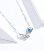 Soar with Style: Blue Zircon Korean Style Sterling Silver Butterfly Necklace Necklaces