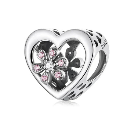 925 Sterling Silver DIY Heart Charm with Pink Zircon - BSC777 - Bsc570 - Charms