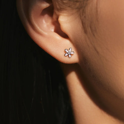 925 Sterling Silver Colorful Enamel Flower Stud Earrings Minimalist & Cute