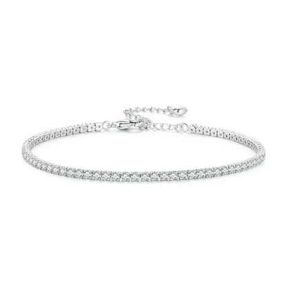 Exquisite 925 Sterling Silver Adjustable Tennis Bracelet - Platinum Plated with Clear 3mm Cubic Zirconia - Bracelets