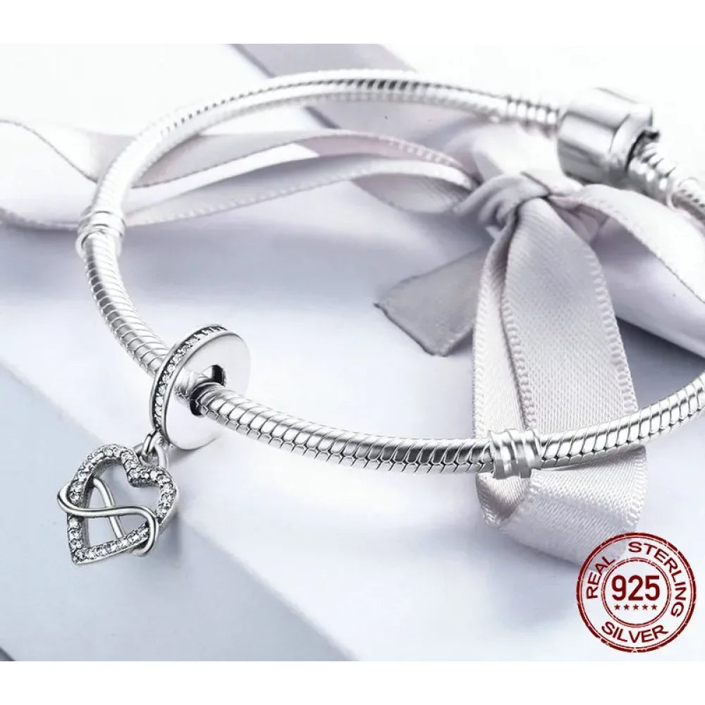 Sterling Silver Infinity Heart Dangle Charm - Endless Love for Your Bracelet - Charms