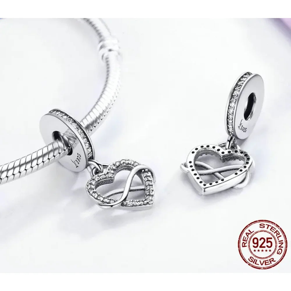 Sterling Silver Infinity Heart Dangle Charm - Endless Love for Your Bracelet - Charms