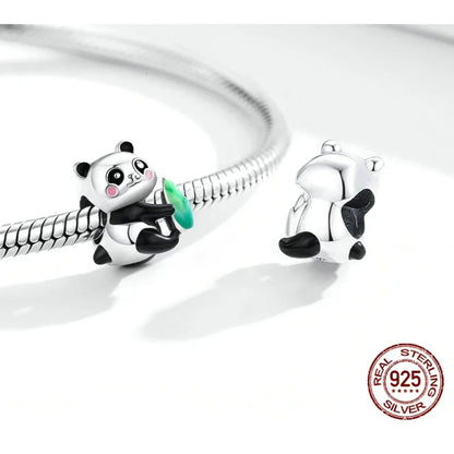 Sterling Silver Panda Charm with Bamboo - Compatible Bracelets - Charms