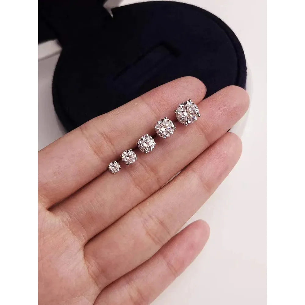 CZ Stud Earrings - 925 Sterling Silver Platinum Plated - Round Cubic Zirconia Hypoallergenic 4mm 5mm 6mm 7mm BSE166