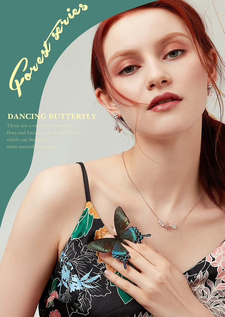 Woman holding a butterfly with 'Forest Series' text on a green background