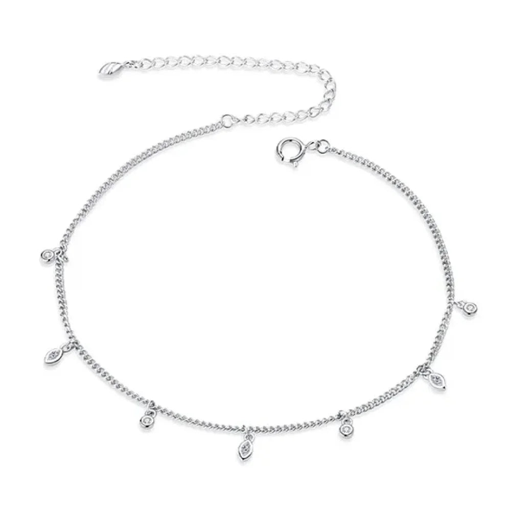 Authentic 925 Sterling Silver Minimalism Tassel Chain Anklet for Women - Anklets
