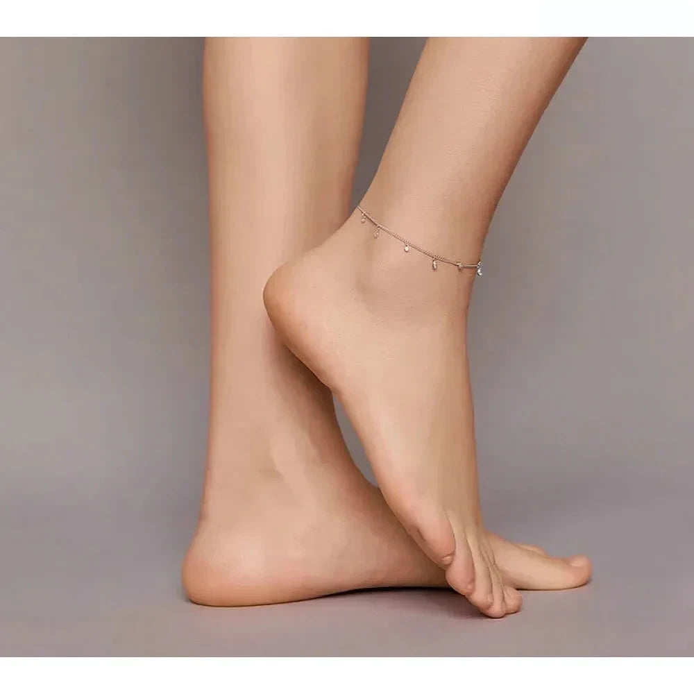 Authentic 925 Sterling Silver Minimalism Tassel Chain Anklet for Women - Anklets
