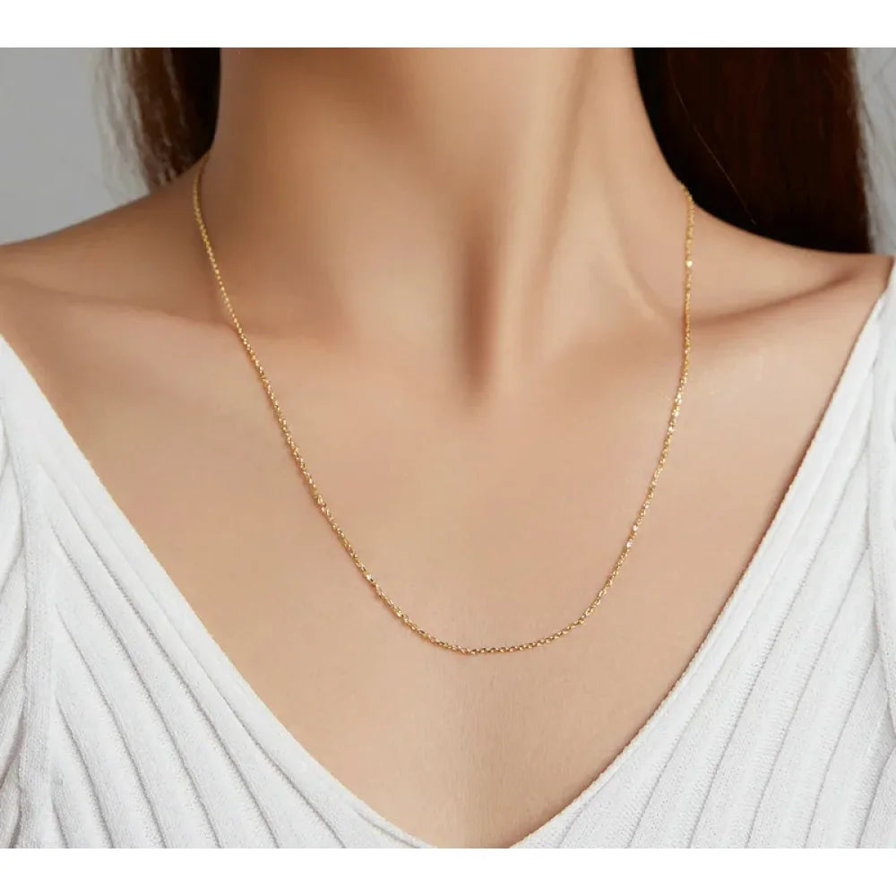 Authentic Gold Color 925 Sterling Silver Basic Cable Chain Necklace - SCA016 - Necklaces
