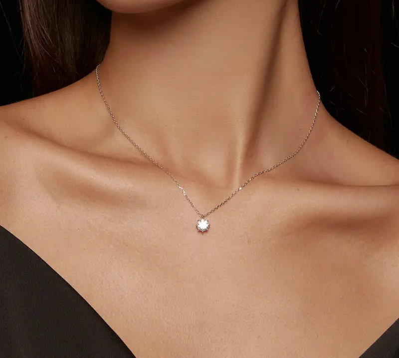 Dazzling 0.8ct Moissanite Sterling Silver Pendant Necklace - Necklaces