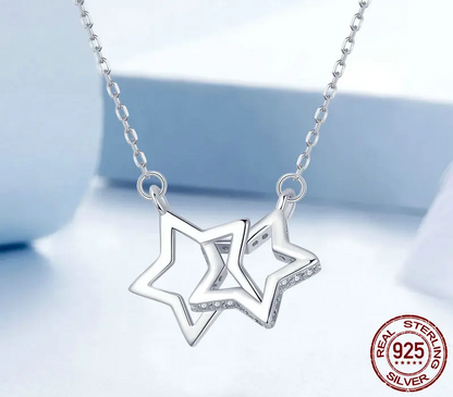 Connected Hearts: Sterling Silver Star/Heart/Cat Pendant Necklace - Necklaces