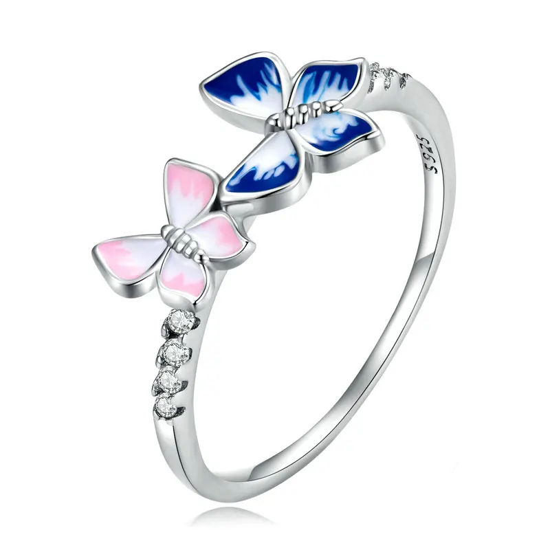 Flutter of Elegance: Sterling Silver CZ Butterfly Band Ring - 8 - Rings