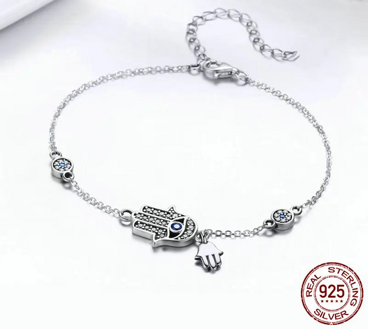 Protective Sterling Silver Lobster Clasp Blue Evil Eye Charm Bracelet - Bracelets