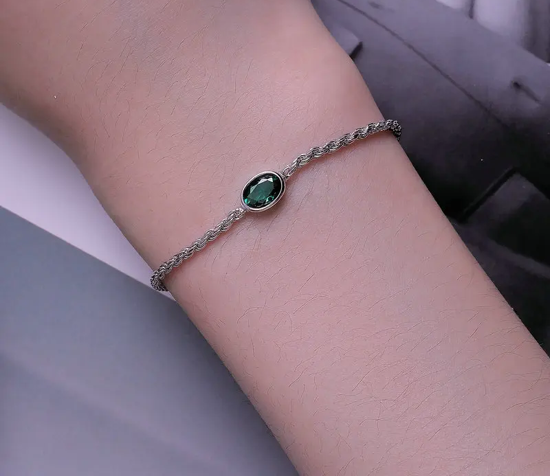 Elegant Green Zircon Chopin Sterling Silver Bracelet - Bracelets