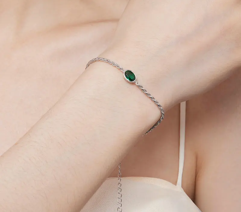 Elegant Green Zircon Chopin Sterling Silver Bracelet - Bracelets