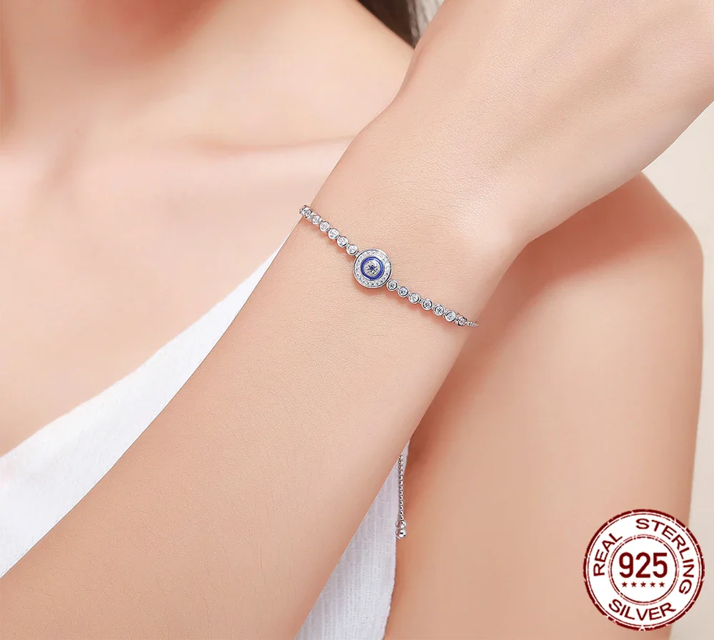 Shimmering Evil Eye Sterling Silver Tennis Bracelet - Bracelets