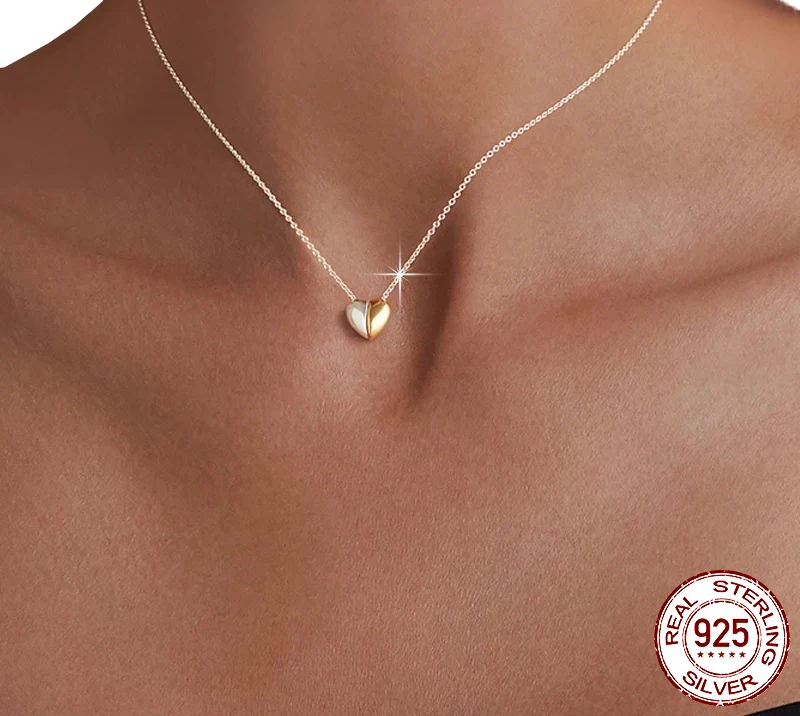Gold Plated Heart Pendant Necklace for Women - 925 Sterling Silver Couple jewellery - Necklaces