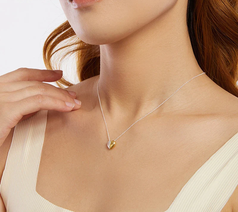 Gold Plated Heart Pendant Necklace for Women - 925 Sterling Silver Couple jewellery - Necklaces