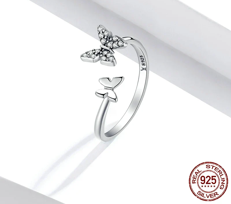 Dazzling Butterfly Sterling Silver Open Ring: A Symbol of Freedom - Rings