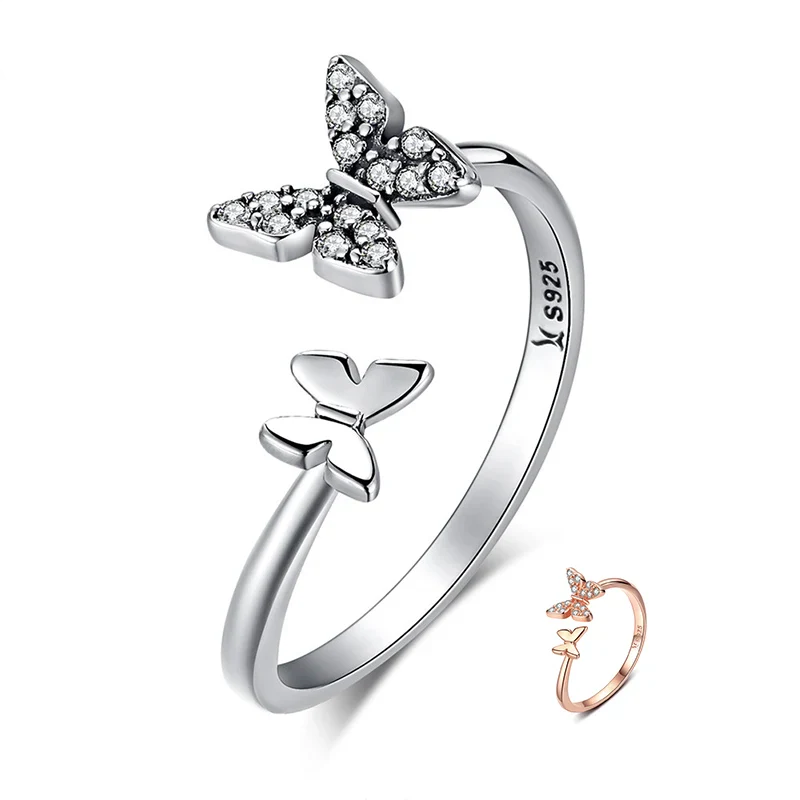 Dazzling Butterfly Sterling Silver Open Ring: A Symbol of Freedom - Rings