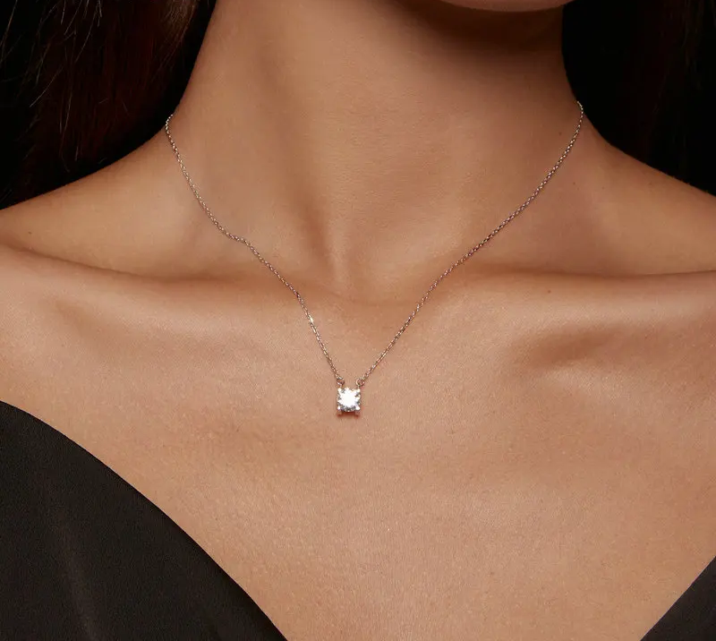 Radiant 1ct Moissanite Sterling Silver Pendant Necklace - Necklaces