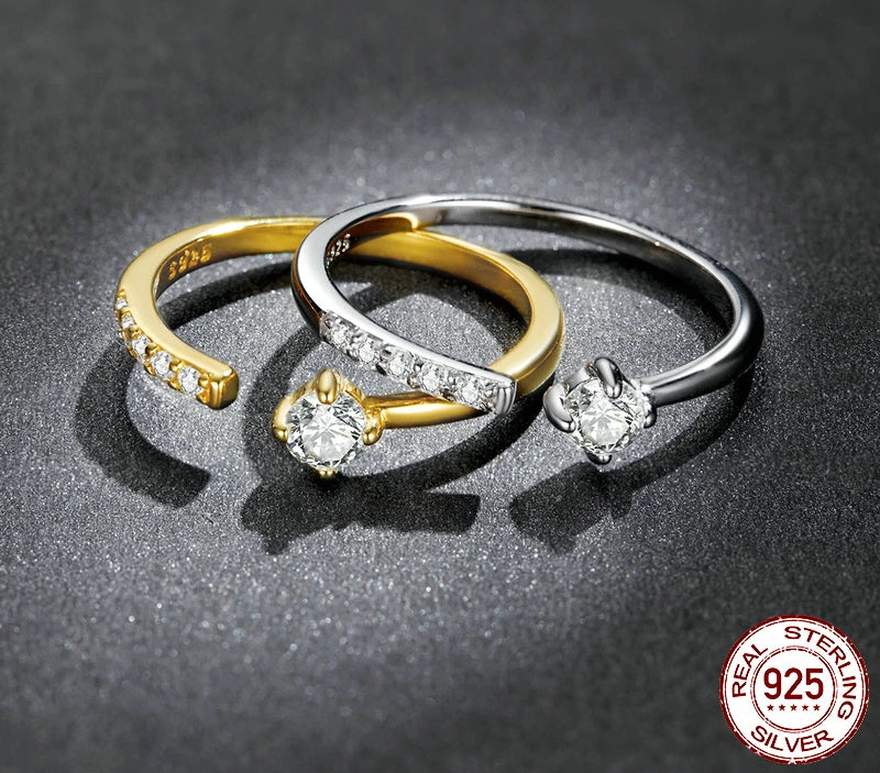 Simple Elegance: Sterling Silver Adjustable Zircon Band Ring - Rings