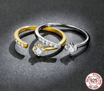 Simple Elegance: Sterling Silver Adjustable Zircon Band Ring - Rings