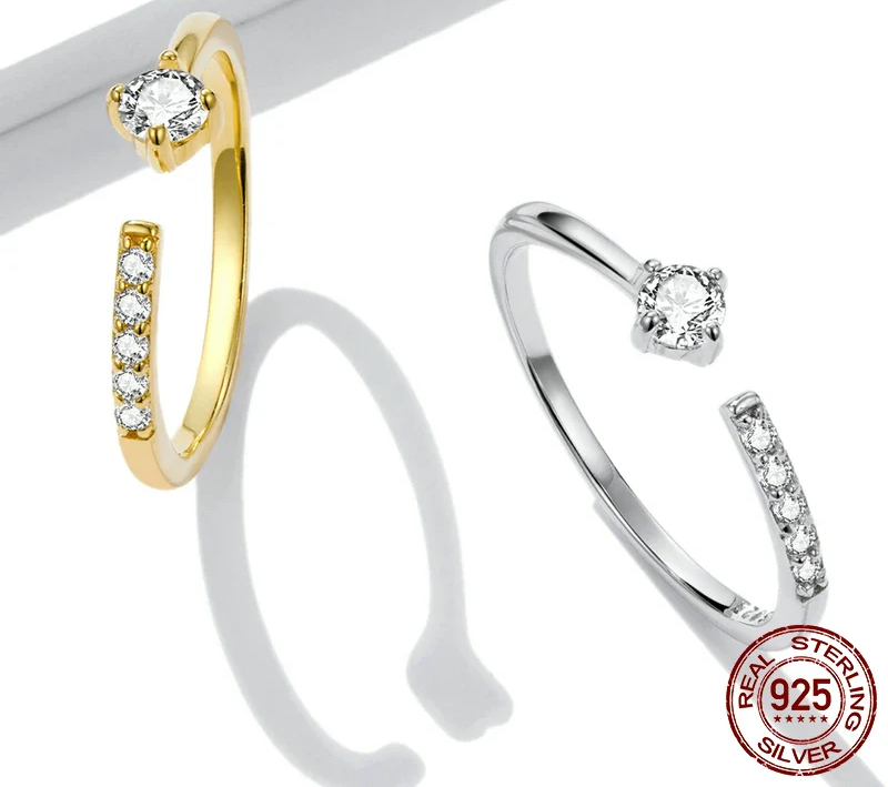 Simple Elegance: Sterling Silver Adjustable Zircon Band Ring - Rings
