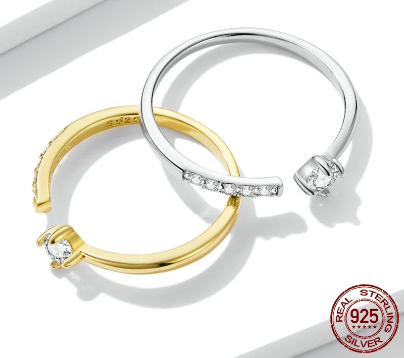 Simple Elegance: Sterling Silver Adjustable Zircon Band Ring - Rings