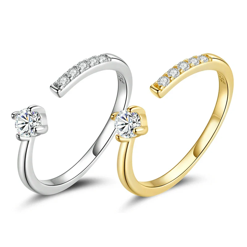 Simple Elegance: Sterling Silver Adjustable Zircon Band Ring - Rings