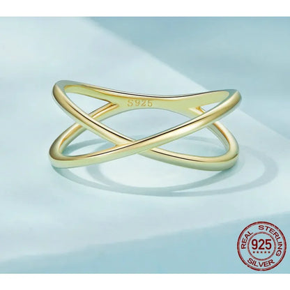Breathtaking 14K Gold Plated X Ring - Elegant Minimalist 925 Sterling Silver Cross for Women - Promise jewellery SCR543