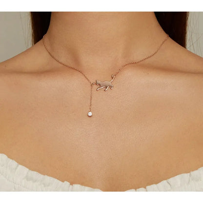 Breathtaking 925 Sterling Silver Cat Necklace | Elegant Pendant Collarbone jewellery SCN232 in 3 Colors - Necklaces