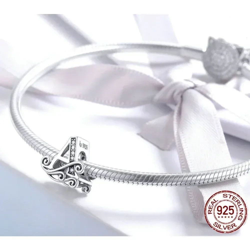 Chic 925 Sterling Silver Cz Alphabet Beads For Charm Bracelet Vintage A To Z Letter Charms (Bsc030)