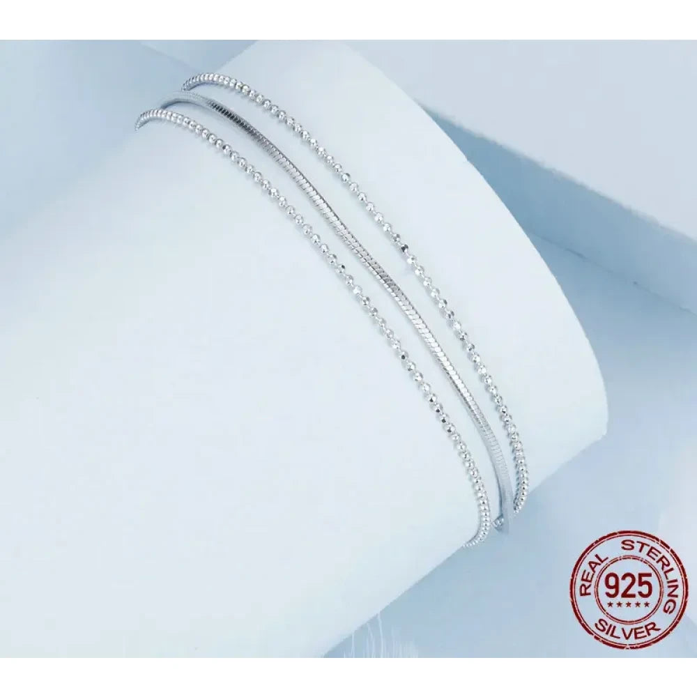 Delicate Elegance: Triple-Layered White Gold Plated Bracelet in 925 Sterling Silver - Bracelets