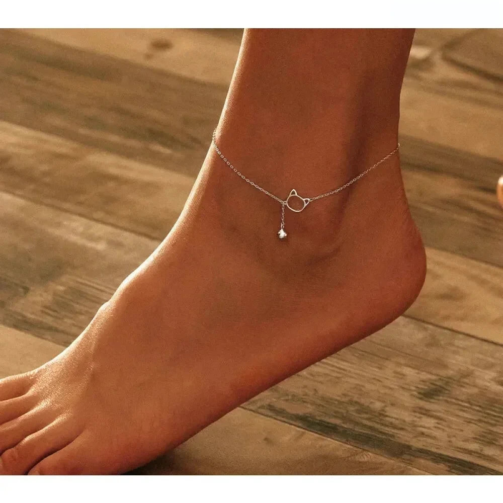 Elegant 925 Sterling Silver Bell and Cat Anklet for Women - SCT003 - Anklets
