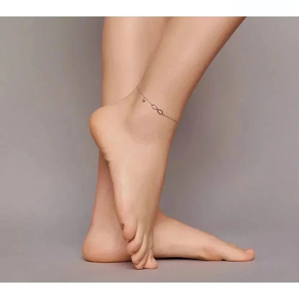 Elegant 925 Sterling Silver Infinity Chain Anklet - Trendy Summer Foot jewellery - Anklets