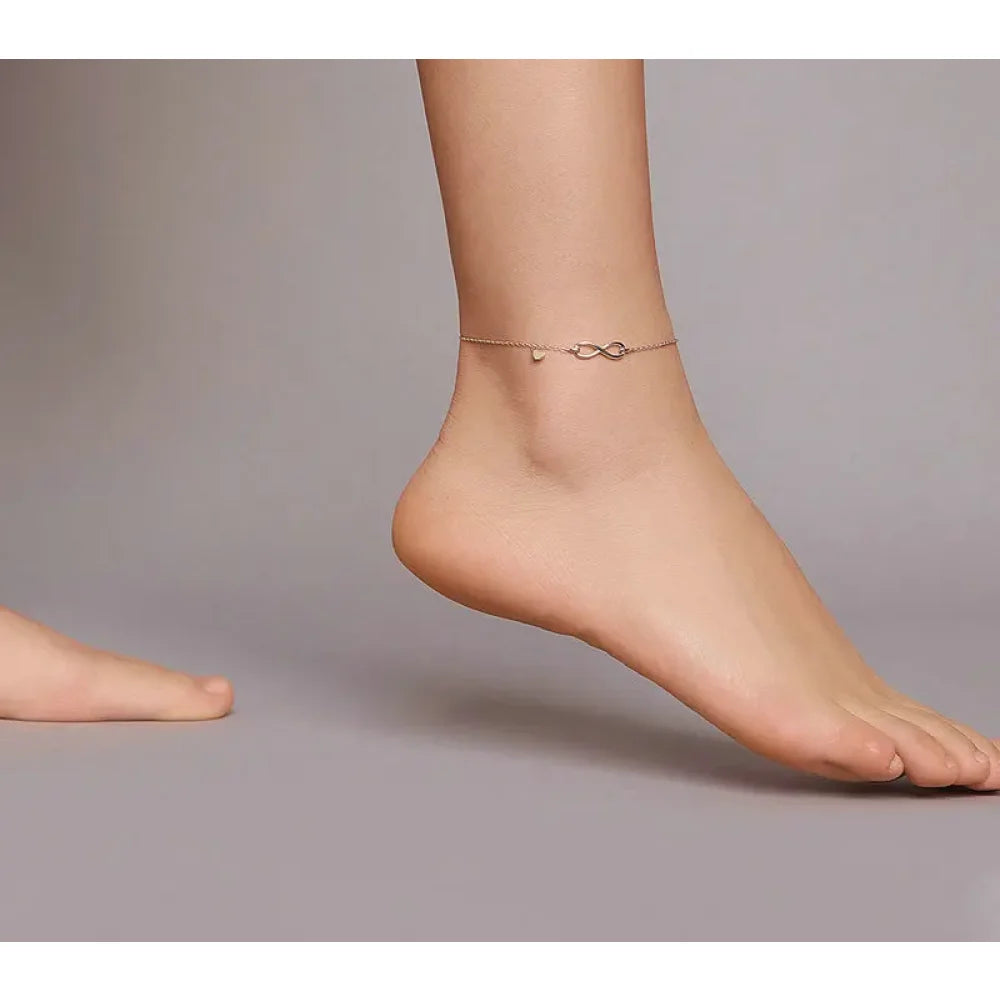 Elegant 925 Sterling Silver Infinity Chain Anklet - Trendy Summer Foot jewellery - Anklets