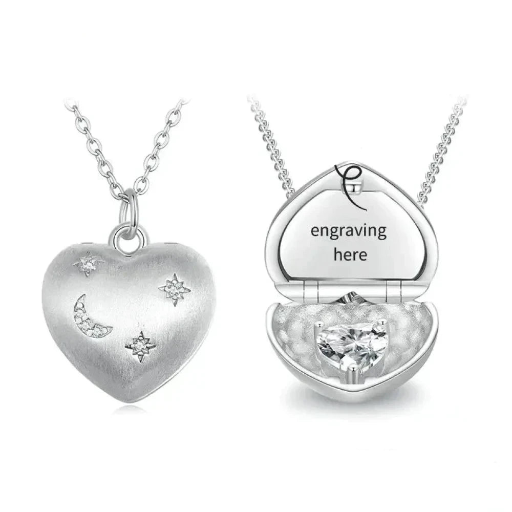 Engrave Your Love: Sterling Silver Heart Pendant Necklace with Birthstone - Engravable Necklaces