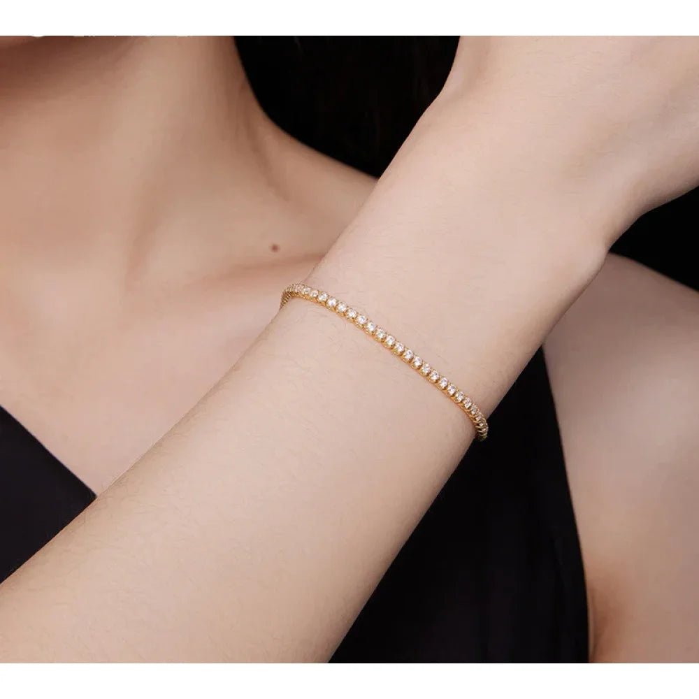 Exquisite 925 Sterling Silver Adjustable Tennis Bracelet - Platinum Plated with Clear 3mm Cubic Zirconia - Bracelets