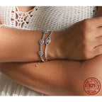 Genuine 925 Sterling Silver Luxury Evil Eye Tennis Bracelet Blue Cubic Zircon Crystal Accent Jewelry Scb002 Bracelets