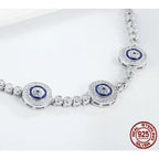 Genuine 925 Sterling Silver Luxury Evil Eye Tennis Bracelet Blue Cubic Zircon Crystal Accent Jewelry Scb002 Bracelets