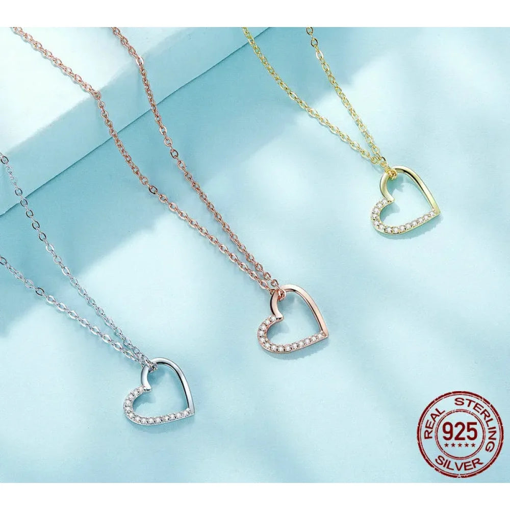 Genuine 925 Sterling Silver The Shape of Love Chain Necklace for Women - Fine jewellery 18.11’’ Collar - Necklaces